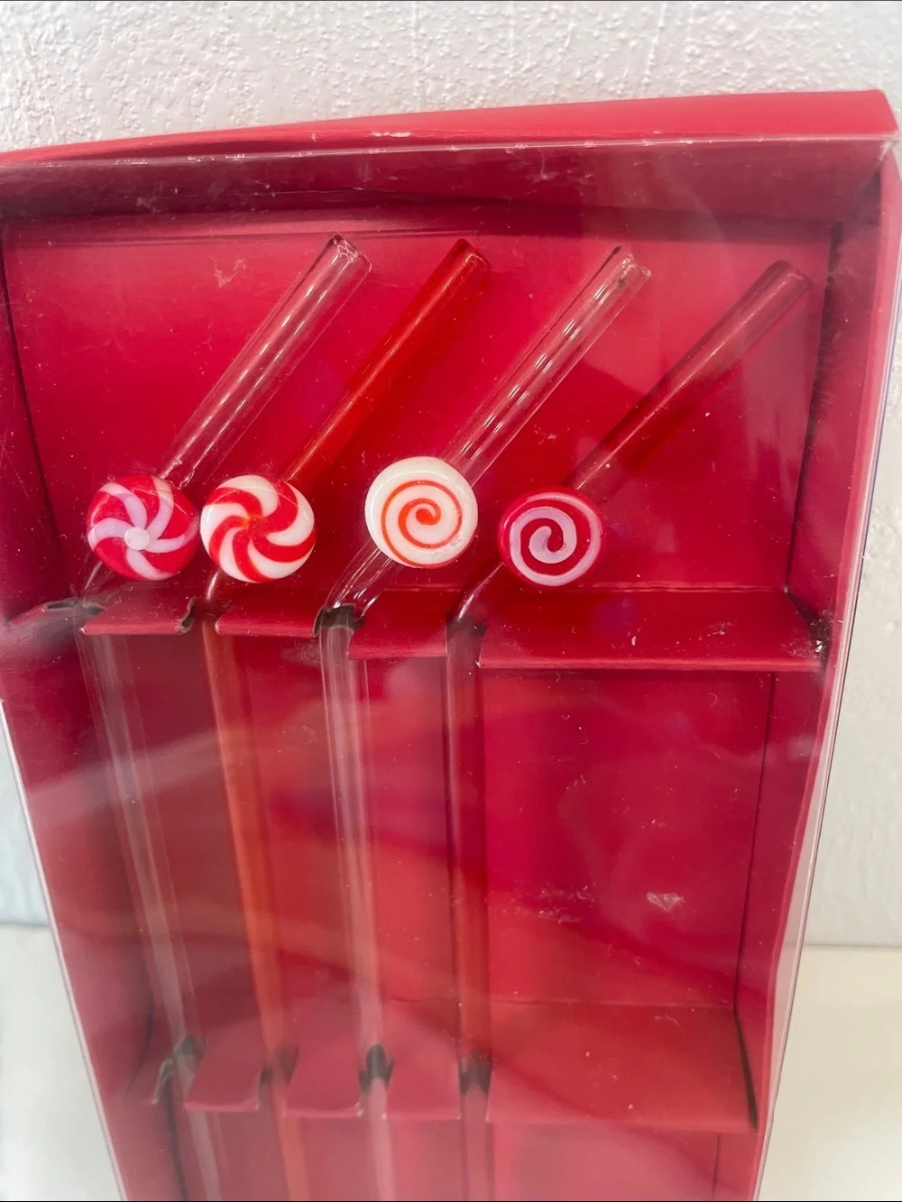 Pier 1 Red glass Drink Stir Sticks